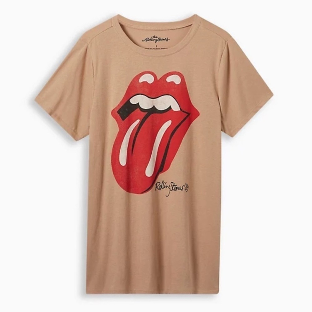NWT Torrid Rolling Stones Tan T-Shirt with Red Tongue Logo - Size 3 3X